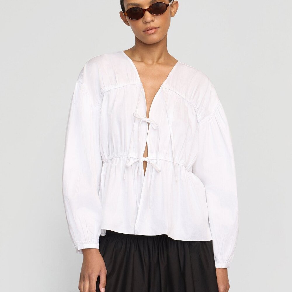 Modern Citizen Hira Tie-Front Organic Cotton Blouse Size XSWhite / XS - Picture 2 of 3